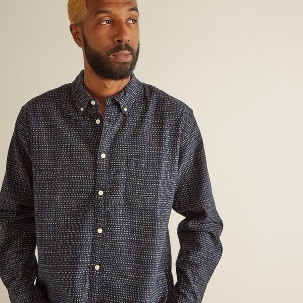 Corridor NYC Button Down Shirt Japanese Dot Navy Blue 100% Cotton USA Made Sz M